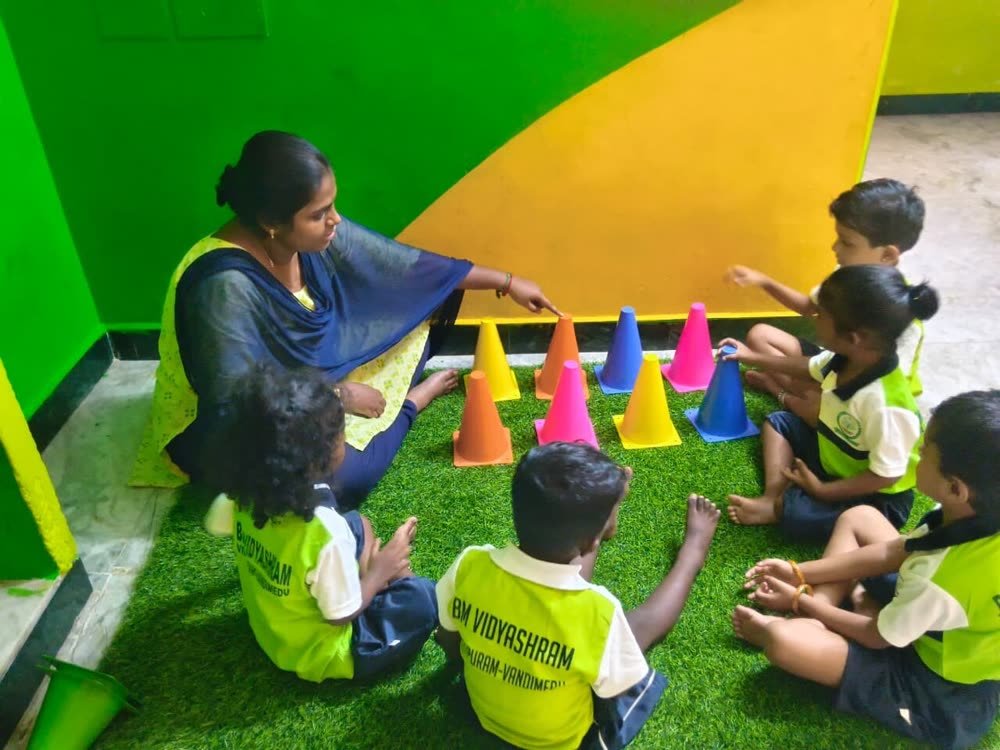 Children doing a colour cone sorting activity