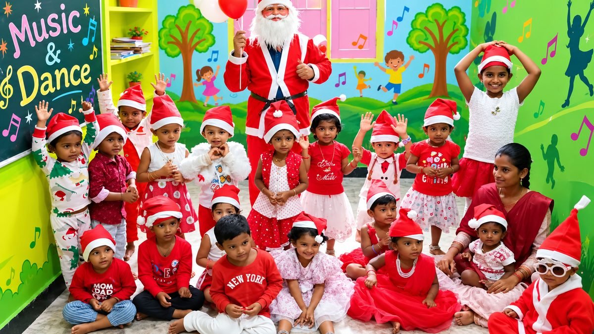 Children enjoying a music and dance celebration at BM Vidyashram